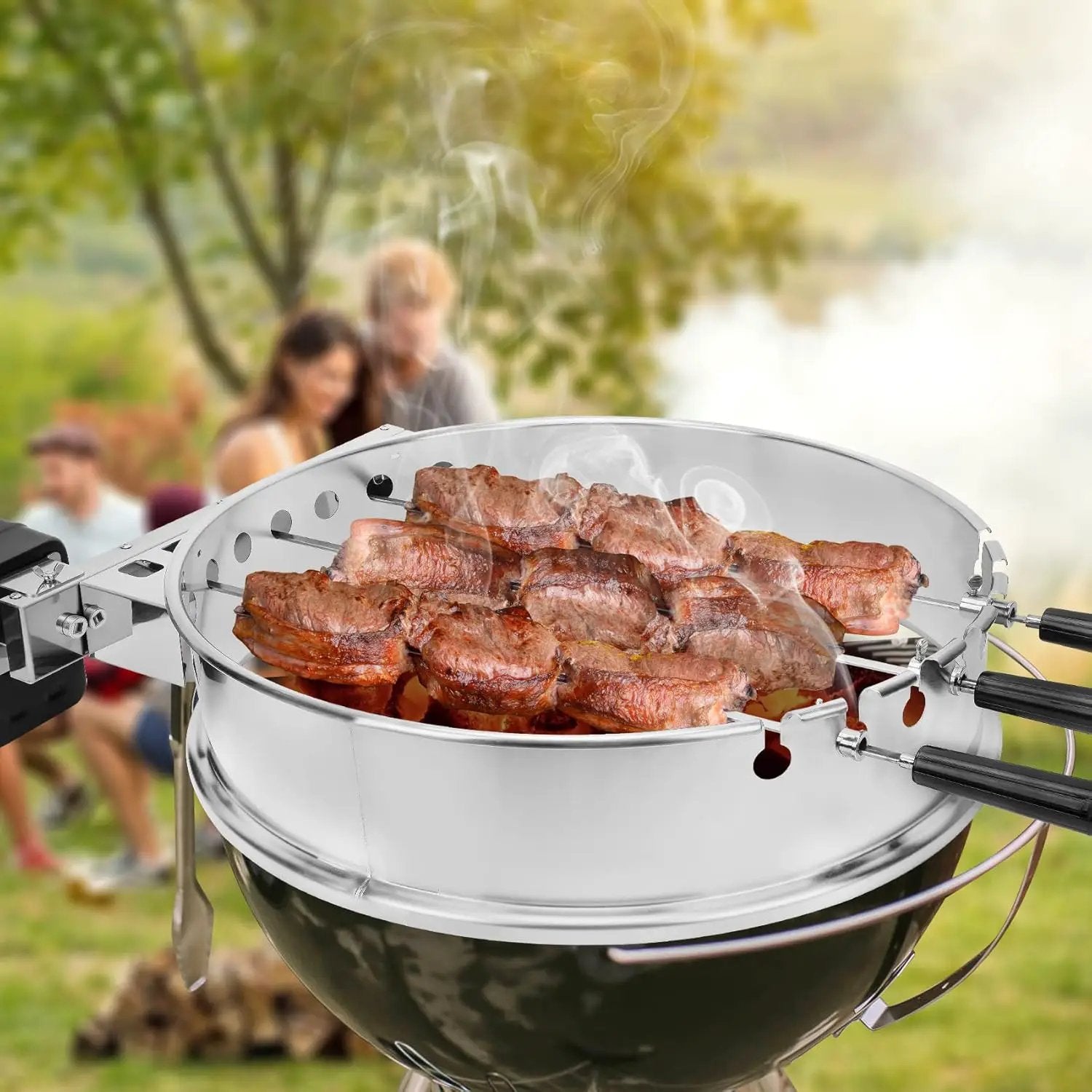 onlyfire Shish Kabob Set with Stainless Steel Ring, Automatic Skewers Turner for Weber 22" Kettle and Other Similar Kettle Grills by GreenHaven Gardens