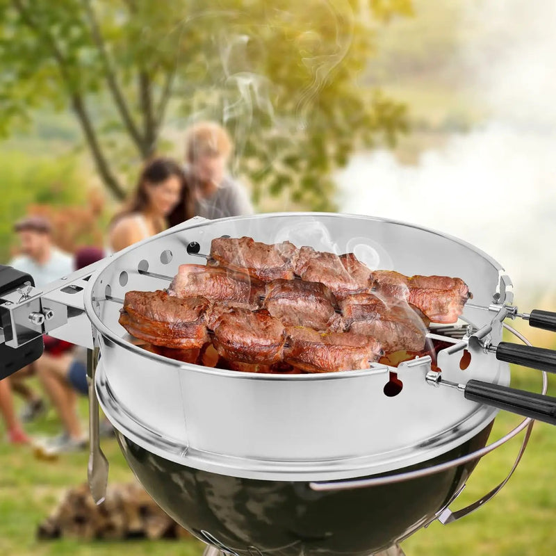 onlyfire Shish Kabob Set with Stainless Steel Ring, Automatic Skewers Turner for Weber 22" Kettle and Other Similar Kettle Grills by GreenHaven Gardens