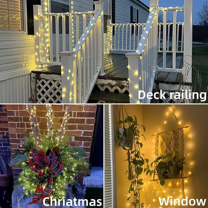 YEGUO Solar Fairy Lights Outdoor Waterproof, 4 Packs Each 33ft 100 LED String Lights Warm White, 8 Modes Silver Wire Twinkle Lights by GreenHaven Gardens