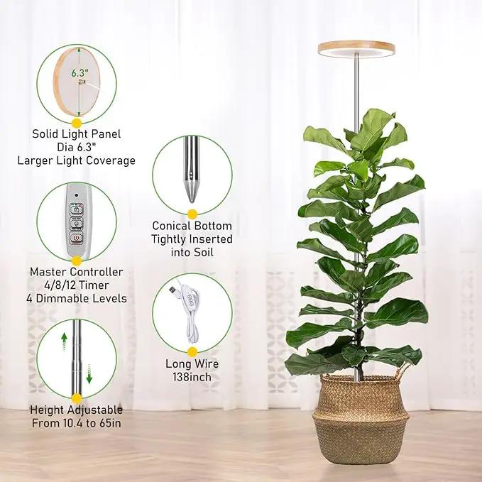 LORDEM Bamboo Grow Light for Indoor Plants,Full Spectrum LED Plant Grow Light, Height Adjustable Growing Lamp with Auto Timer 4H/8H/12H, 4 Dimmable Levels, Ideal for Large Tall Plants by GreenHaven Gardens