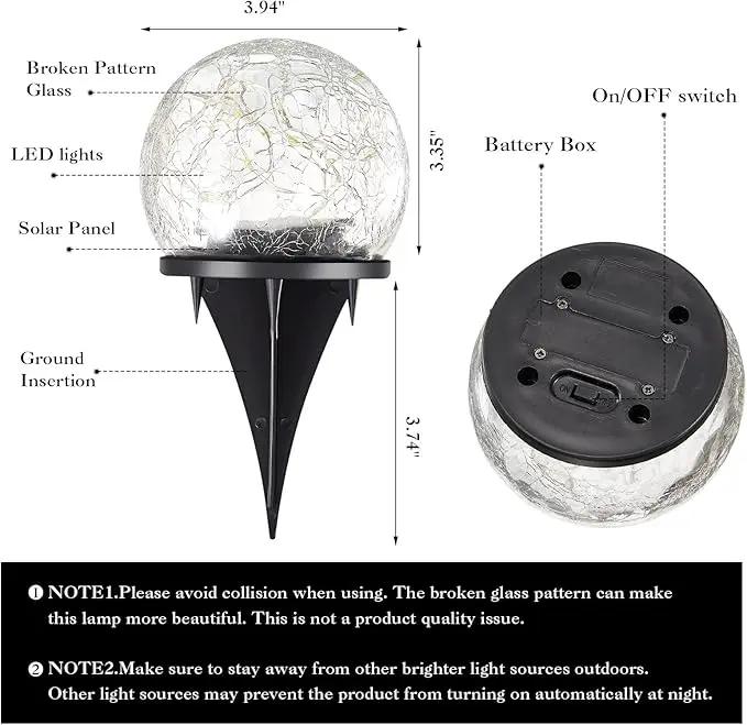 Honoson Decorative Solar Globe Lights Outdoor Waterproof LED Cracked Glass Ball Lights for Pathway, Walkway, Garden, Yard, Lawn Decoration(12 Pcs,3.9 Inch) by GreenHaven Gardens