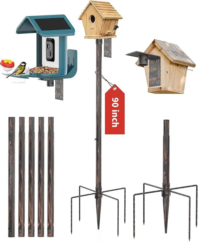 Bird Feeder Pole Stand – 90 Inch Height Feeding Station with 1-Inch Dia Heavy Duty for Hanging Feeders, Bird House Pole Mount Kit for Outdoor, Slip-Fit Connection，Copper Brushed by GreenHaven Gardens