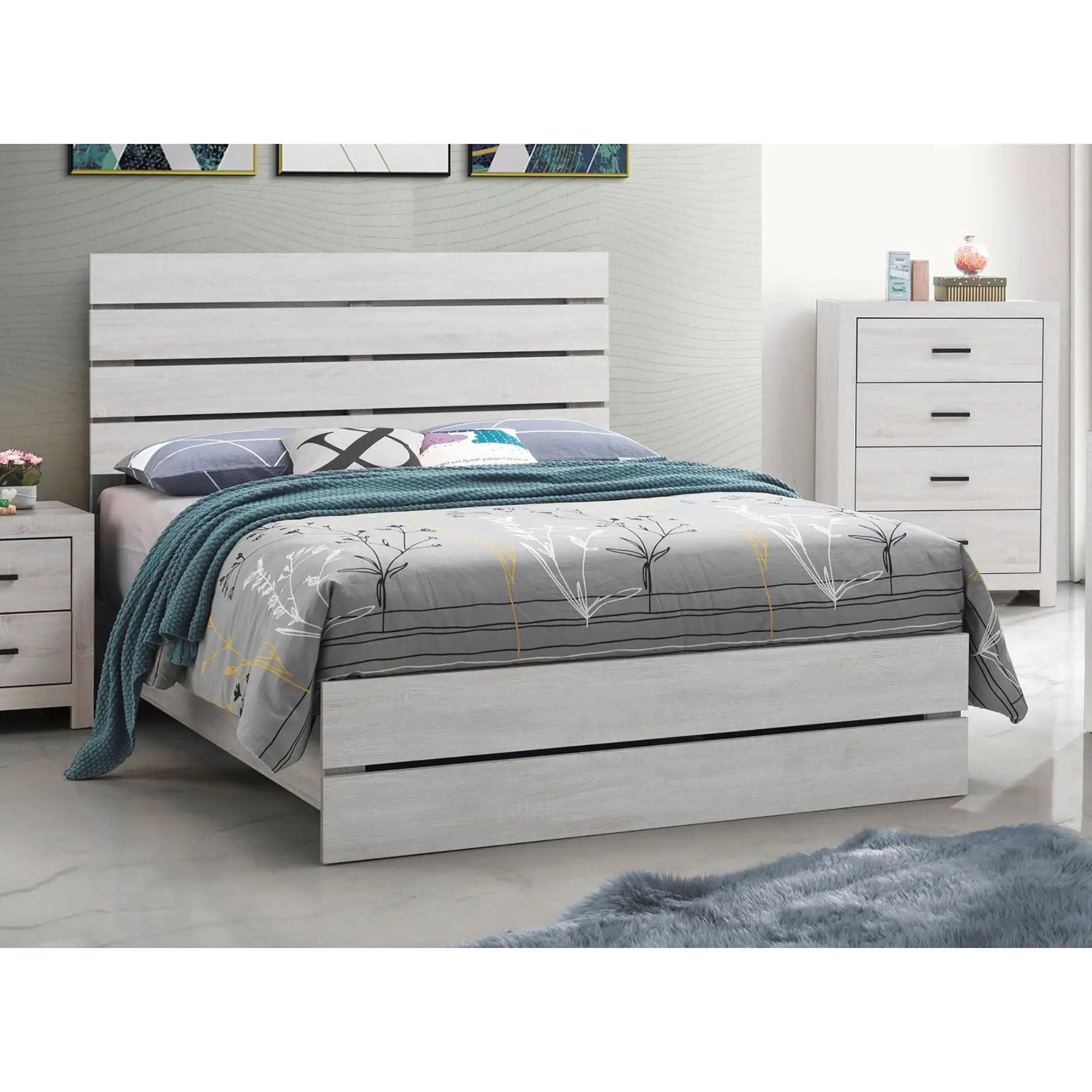 Slatted Headboard Panel Bed