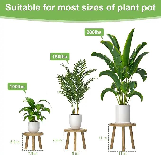 3-Pack Wood Plant Stands Indoor, Single Plant Stand for 6-12 Inch Pots, Mid-Century Modern Plant Stool, Tall Plant Stand for Large Plants for Living Room, Balcony, Office (Light Brown by GreenHaven Gardens