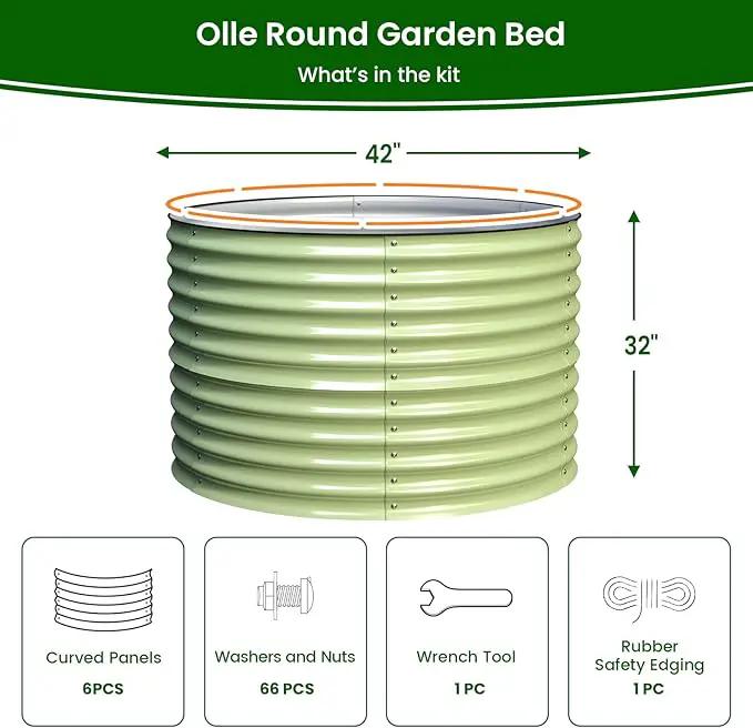 Olle 32" Tall, Raised Garden Beds Outdoor for Vegetables, Round Galvanized Raised Garden Bed, Metal Garden Boxes Outdoor Plater Box, Sage Green by GreenHaven Gardens