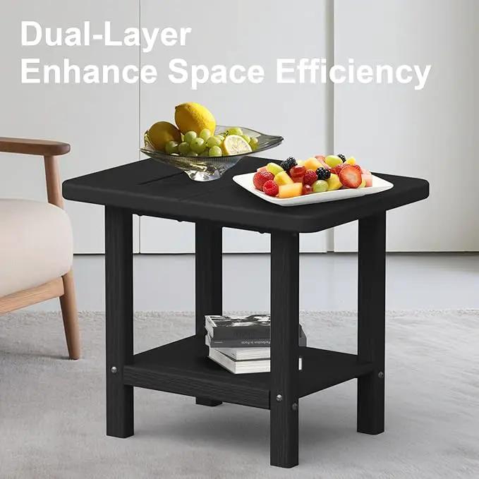Outdoor Side Table - 2-Tier Storage All Weather Outdoor End Table for Patio - HDPE Morden Easy Maintenance Adirondack Side Table for Pool Porch Balcony Garden Lawn Backyard Outside Indoor by GreenHaven Gardens
