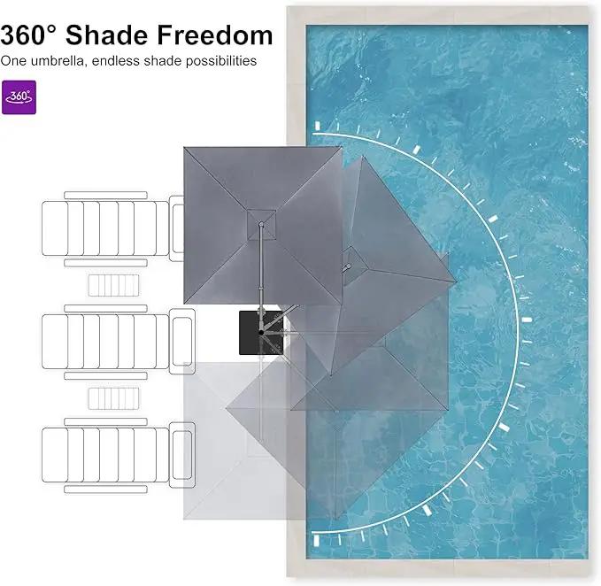 PURPLE LEAF 10 FT Cantilever Patio Umbrella Outdoor Aluminum Offset Square Umbrella with 3 Years Fade Resistance Recycled Fabric and 360-degree Rotation for Deck Pool Gard, Mist Grey by GreenHaven Gardens