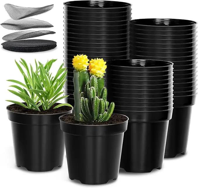 40 Pack 4 Inch Plant Nursery Pots with Mesh Pad, Sturdy Plastic Flower Planter Pots with Drainage Holes, Seed Starter Pots for Planting Seedings Cuttings Succulents Indoor Ourdoor, Black by GreenHaven Gardens