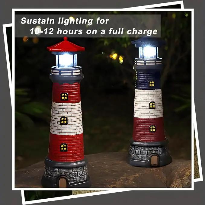 Solar Lighthouse Garden Outdoor Statues, Waterproof Lawn Lights Decor; Automatic Rotating Solar Lights for Yard, Patio, Ground, Tabletop Decoration; Unique Housewarming Gifts - Black by GreenHaven Gardens