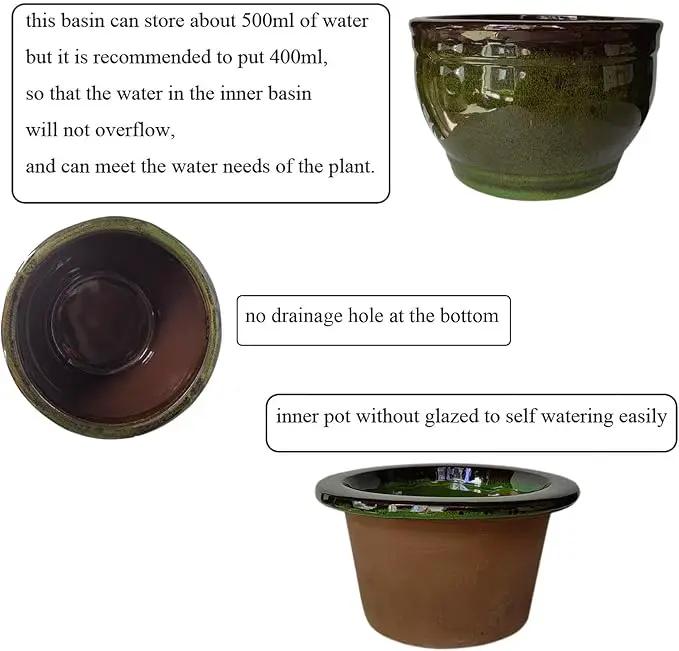 African Violet Pots Self Watering Round Ceramic Violet Pot (Olive drab, 6 inch) by GreenHaven Gardens