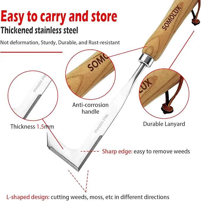 SOMOLUX Gardening Hand Weeder Tool Set, Multifunctional Garden Tools Stainless Steel with Wooden Handle for Garden Lawn Yard Planting Digging Measuring Pruning Cutting 2 Pack by GreenHaven Gardens