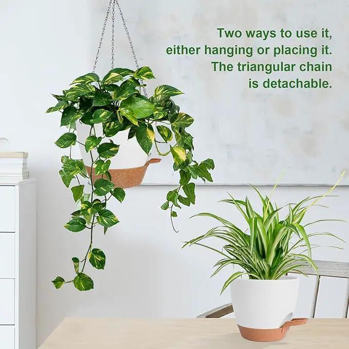 3 Pack Hanging Planter Indoor Outdoor Flower Pots 7/6.5/5 Inch, Self-Watering Hanging Pot with Drainage Holes Hanging Baskets Holder Plant Pots for Garden (White) by GreenHaven Gardens