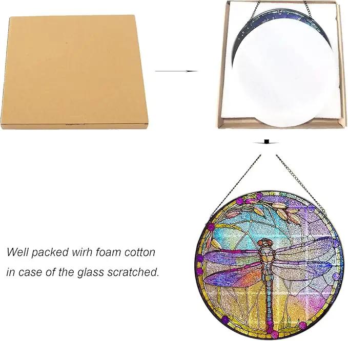 Dragonfly Stained Glass Suncatcher Artistic Window Hanging,7.8” Hand-Painted Glass Panel Wall Home Decor,Gift for Women Garden Decor Suncatcher (Dragonfly), BL009 by GreenHaven Gardens