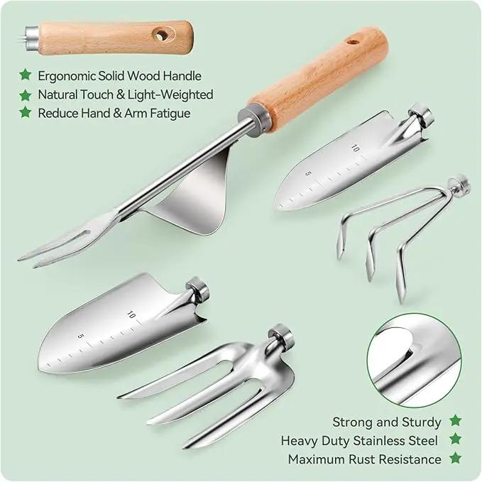 Gardening Tools 9-Piece Heavy Duty Gardening Hand Tools with Fashion and Durable Garden Tools Organizer Handbag,Rust-Proof Garden Tool Set, Ideal Gardening Gifts for Women by GreenHaven Gardens