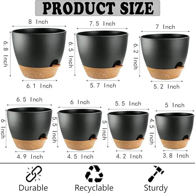 Indoor Pots For Plant Self Watering Plant Pots For Lazy People, 8/7.5/7/6.5/6/5.5/5 Inch,Black Plastic Self Watering Planter For All Houseplants,Succulent, African violets, Flowers And Cactus by GreenHaven Gardens