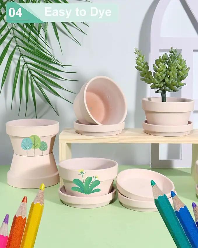 vensovo 3.7 Inch Pink Terracotta Shallow Succulent Pots - 6 Pack Terra Cotta Clay Pot with Saucer, Cacuts Indoor and Outdoor Planters with Drainage Hole by GreenHaven Gardens