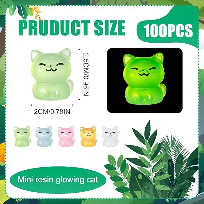 100 Pcs Luminous Mini Cat Figurines Resin Tiny Cat Animal Figurines Glow in The Dark Miniature Cat Statues Ornaments for DIY Cake Decoration Ornaments Crafts Moss Landscape Decoration by GreenHaven Gardens