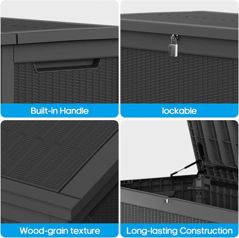 320 Gallon Waterproof Large Resin Deck Box Indoor/Outdoor Lockable Storage Container and Seating for Garden, Pool, and Patio (320 Gallon, Black) by GreenHaven Gardens