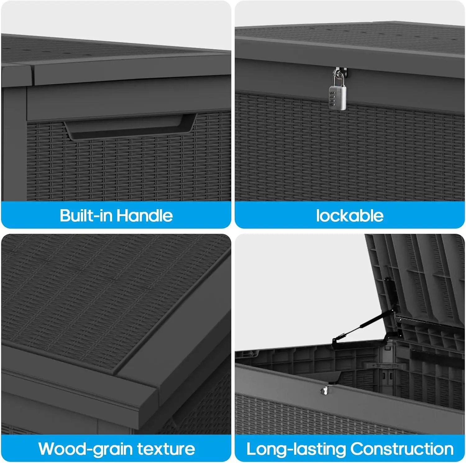 320 Gallon Waterproof Black Deck Box, Lockable Resin Storage Box for Patio Furniture Cushions Garden Tools and Outdoor Delivery Storage by GreenHaven Gardens