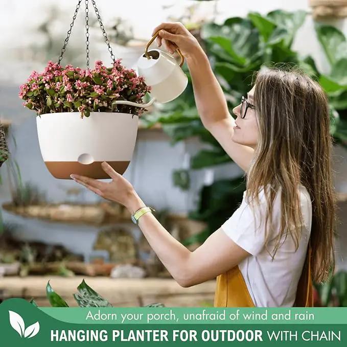 10 Inch Hanging Planters for Indoor Plants,Set of 2 Hanging Pots for Plants with Self-Watering, Outdoor Hanging Plant Pot with Drainage and 2 Kinds of Hanging Baskets Hangers for Home Decor and Garden by GreenHaven Gardens