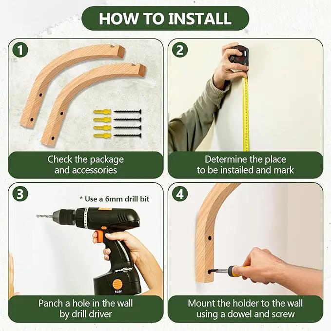 FGSAEOR Plant Hanger, Wall Planters for Indoor Plants, Wooden Wall Mounted Hanging Plant Hooks, Basket Hooks for Lanterns, Flower Bracket, Wind Chimes, Decoration (2-Pack,8-Inch) by GreenHaven Gardens