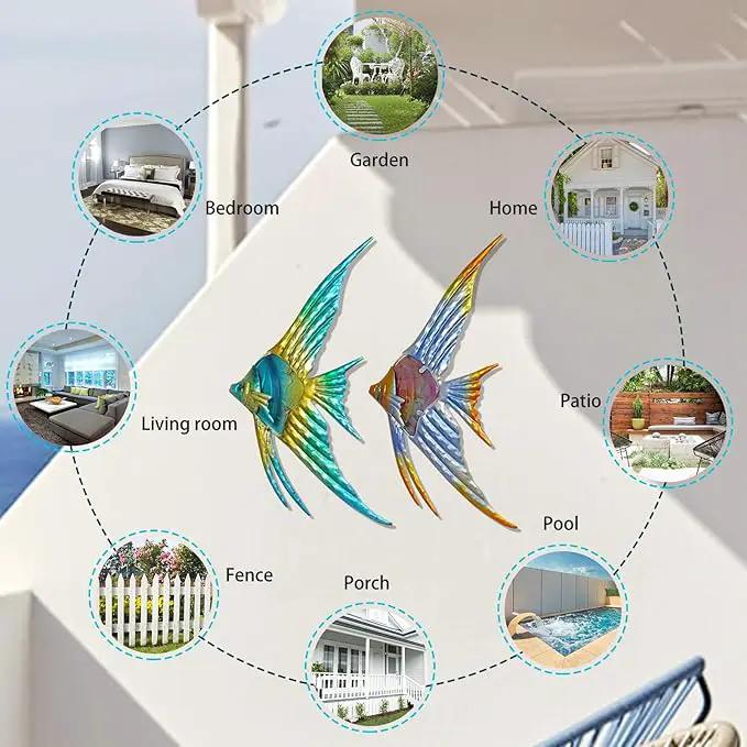 LIFFY Metal Fish Wall art Decor Beach Wall Decor Angelfish Art Sculpture Hanging for Outdoor Ocean Beach Sea Pool Decorations(Pair of Angelfish) by GreenHaven Gardens