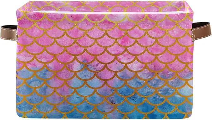 Mermaid Rectangular Storage Basket Organizer Bin Shelf Baskets For Clothes Gifts For Home Office Dorm by GreenHaven Gardens