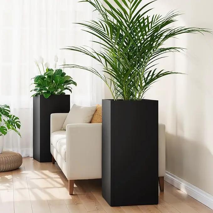 Stoog 30" Tall Planters for Outdoor Plants, All-Weather Metal Planter Boxes Set of 4, with Removable Insert Shelf, Modern Design, Indoor/Outdoor Use, Black by GreenHaven Gardens