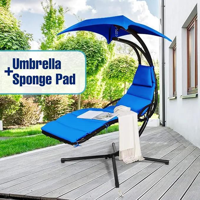 Weatherproof Replacement Cushion Pad and Umbrella for Hanging Lounge Chair Outdoor Chaise Hanging Hammock Chair - Long-Lasting, Fade-Resistant, Quick-Dry, Outdoor Lounge Replacement Set (Blue) by GreenHaven Gardens