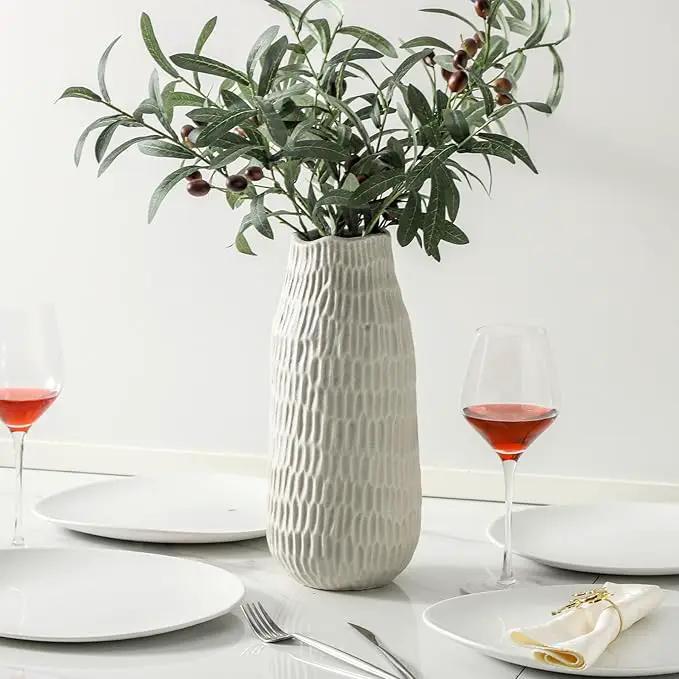 12.6 Inch Grey Modern Handmade Ceramic Vase, Rustic Farmhouse Decorative Flower Vases for Home Decor,Pampas Grass Bouquet, Living Room,Kitchen,Office,Bedroom,Centerpiece Table by GreenHaven Gardens