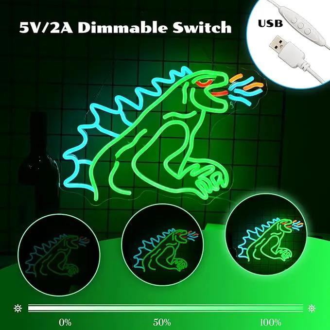 Monster Neon Sign Dimmable Dinosaur Neon Signs for Wall Decor LED USB Powered Anime Neon Light Sign for Bedroom Game Room Bar Party Club Man Cave Decoration Boys Birthday Gifts by GreenHaven Gardens