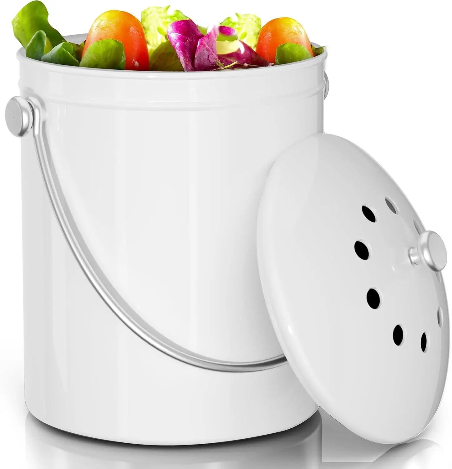 Utopia Kitchen Compost Bin for Kitchen Countertop, 1 Gallon Compost Bucket for Kitchen with Lid, Includes 1 Spare Charcoal Filter (White) by GreenHaven Gardens