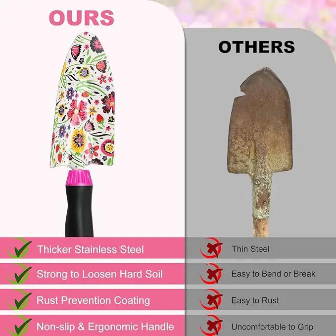 Gardening Tools Set, 10 PCS Stainless Steel Heavy-Duty with Non-slip Soft Rubber Handle with Large Garden Bag, Floral Pattern Gardening Tool Set Gifts for Women Birthday Mother's Day, Pink by GreenHaven Gardens