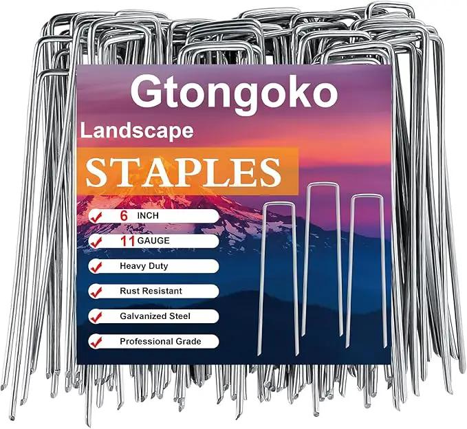 Gtongoko 500 Pack Galvanized Landscape Staples Garden Stakes Plant Cover Stakes 6 Inch 11 Gauge SOD Staples Fence Stakes Ground Stakes for Landscaping Securing Weed Barrier Fabric by GreenHaven Gardens