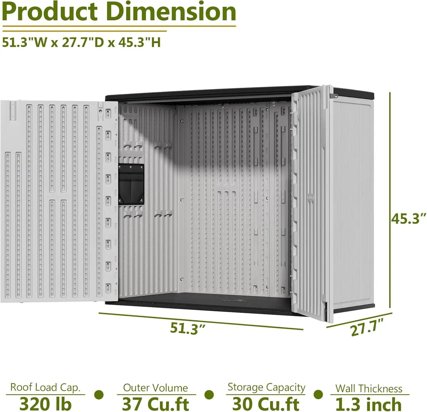 HOMSPARK 37 Cu.Ft Outdoor Storage Shed Weather Resistant, Multi Functional | Double-Wall Resin Storage Sheds & Outdoor Storage Box Waterproof for Backyard Garden Patio Lawn (Light-Grey) by GreenHaven Gardens