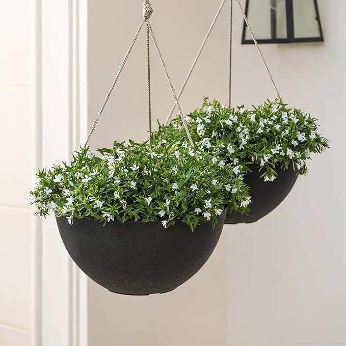 LA JOLIE MUSE Hanging Planters for Outdoor Plants, Large Hanging Planter with Drain Holes, Black Hanging Flower Pots (13.2 Inch, Set of 2) by GreenHaven Gardens