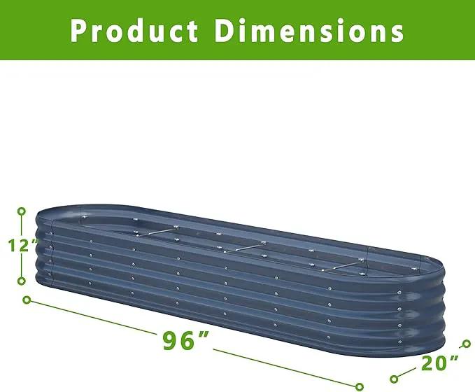 KFN 2PCS 8x1.8x1FT Galvanized Raised Garden Bed,Raised Garden Bed Kit-Oval Metal Vegetable Box,Large Planter Flower Boxes Outdoor,Planting for Vegetables,Flower,Herb,Grey,0.7mm by GreenHaven Gardens