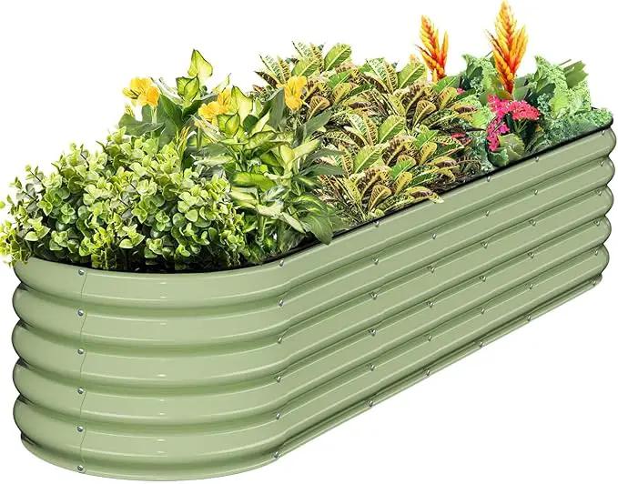 Kesfitt Galvanized Raised Garden Bed Kit,18" Tall 7-in-1 Outdoor Metal Planter Boxes with Safety Edging,8×2×1.5FT Modular Large Steel Raised Beds for Gardening Vegetables Fruits Flower by GreenHaven Gardens