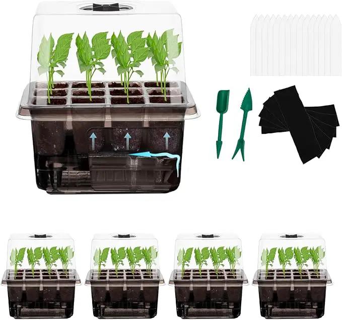 Seed Starter Trays Self-Watering - Kit with Humidity Dome, 5-Pack 60-Cell Plant Seedling Tray,Reusable Germination Trays for Indoor Gardening Seeds Growing Starting by GreenHaven Gardens