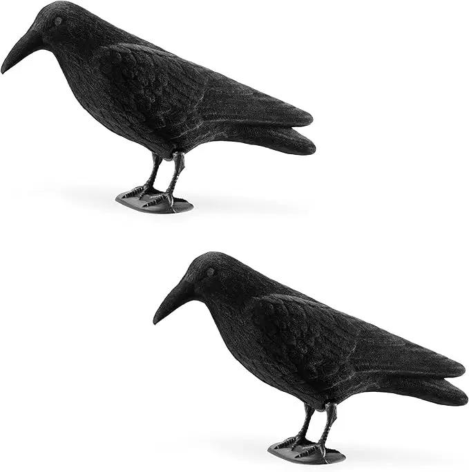 Navaris Crow Statues (Pack of 2) - Fake Black Crow Figure - Crows Bird Figures to Stand or Hang as Halloween Birds Decoration - Yard, Garden, Deck, Patio by GreenHaven Gardens
