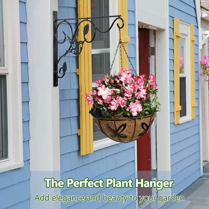 Hanging Plants Bracket, 4 Pack 12 inch Wall Planter Hook with Iron Screws Included, Decorative Plant Hanger for Bird Feeders, Wind Chimes Indoor, Lantern, Flower Pot,Outdoor Indoor Patio Decor by GreenHaven Gardens