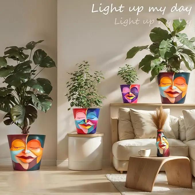 GUGUGO 12 Inch Abstract Rainbow Face Flower Pot, Large Plant Pots with Drainage Holes, Unique Funny Head Planters for Indoor Plants, Cute Planter Gift, Eclectic Home Decor Aesthetic by GreenHaven Gardens