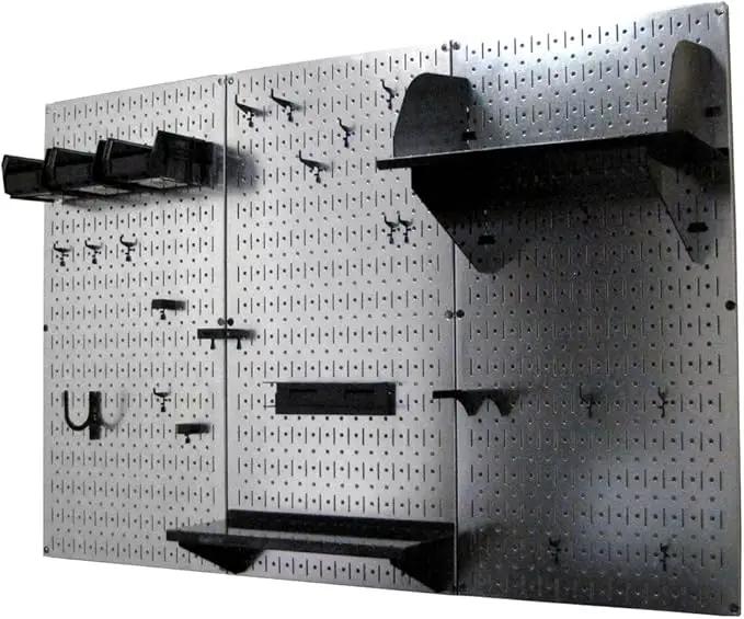 Wall Control Pegboard Organizer 4 ft. Metal Pegboard Standard Tool Storage Kit with Galvanized Toolboard and Black Accessories by GreenHaven Gardens