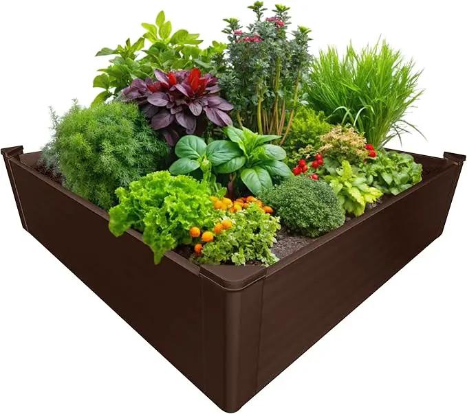 Raised Garden Bed - 4x4 ft Planter Box - Brown HDPE - No Tools Needed - DIY Kit for Urban Gardening, Flowers, Herbs & Vegetables - Made in The USA by GreenHaven Gardens