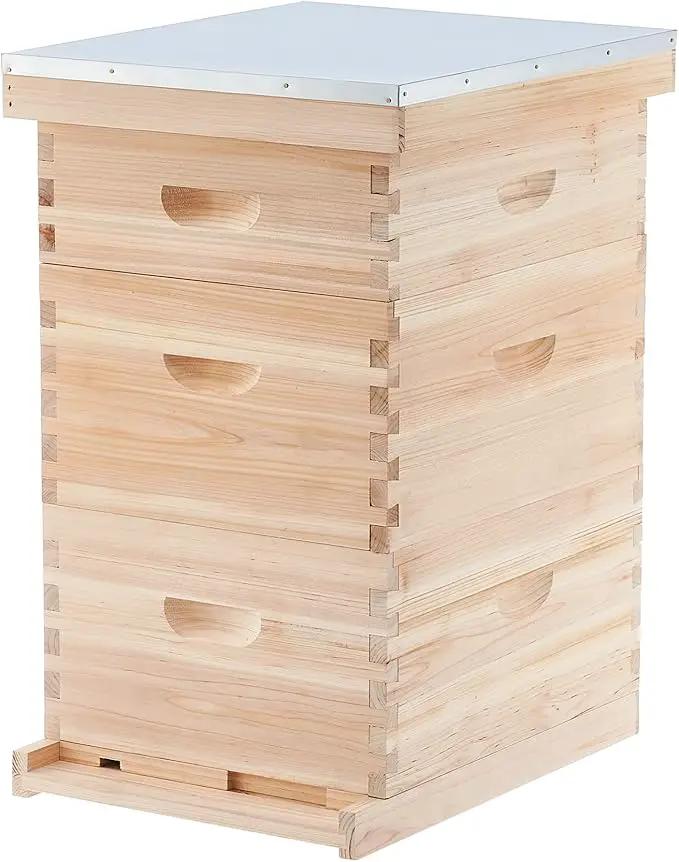 CREWORKS Bee Hive Boxes Starter Kit, 3 Layer Bee House with 10 Medium and 20 Deep Frames & Foundations, Langstroth Beehive for Bee Keeping, Beekeeping Supplies with Plastic Queen Excluder and Nails by GreenHaven Gardens