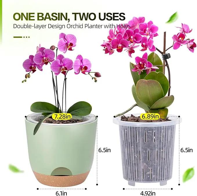 7.2 Inch Self Watering Orchid Pots for Indoor Plants,Macetas para Orqudeas,Flower Pots for Indoor Plants with Holes(Green) by GreenHaven Gardens