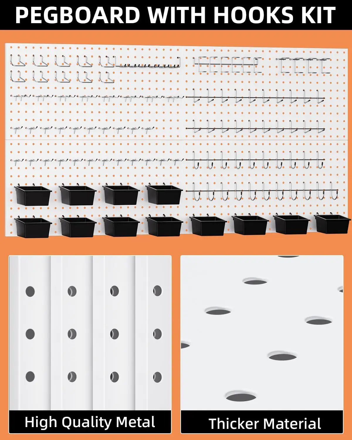 INCLY 158PCS Metal Pegboard Wall Organizer, 48x24 Inch White Pegboard Panels Tool Organizer Kit with Accessories Hooks and Bins, Peg Board Utility Tool Storage for Garage Workbench Shed by GreenHaven Gardens