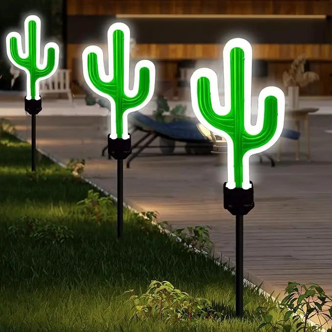 Solar Cactus Neon Lights Outdoor Decor- 2 Pack 41.3 in Gifts for Mom Woman, Garden Stake Decorative LED Lights Waterproof Path Lighting for Christmas Yard Lawn Patio Walkway Driveway Sidewalk Decor by GreenHaven Gardens