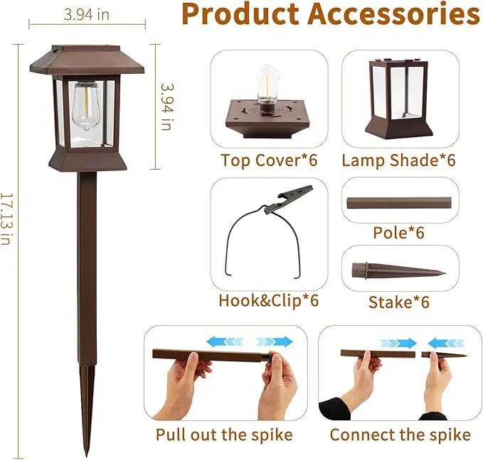 Solar Pathway Lights Outdoor Waterproof IP65, Brown Solar Lights Outdoor with Hook 6PK, Upgraded 1000mAH Battery, Up to 12Hrs, Auto On/Off, Garden Decor for Yard, Driveway, Walkway (Bulb) by GreenHaven Gardens