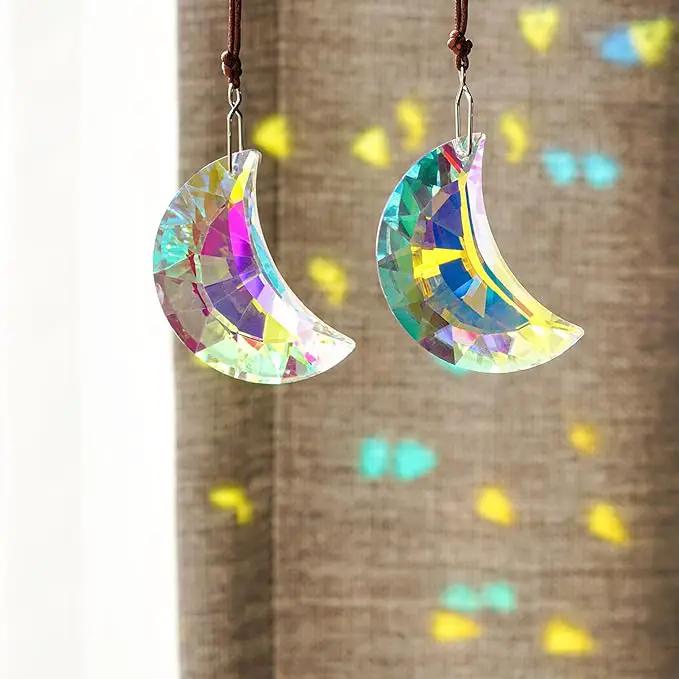 HDCRYSTALGIFTS 2pcs 50mm Crystal Prisms Sun Catchers,Half Moon Drop Hanging Suncatchers for Windows, Rainbow Maker Crystals Decoration by GreenHaven Gardens